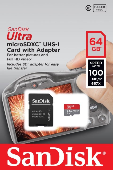 Karta pamięci SanDisk Ultra SDSQUAR-064G-GN6IA (64GB; Class 10; Adapter) Karta pamięci SanDisk Ultra SDSQUAR-064G-GN6IA (64GB; Class 10; Adapter)