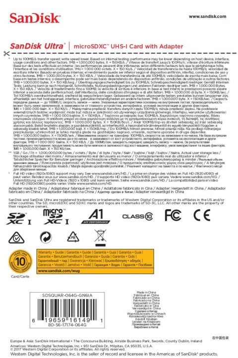 Karta pamięci SanDisk Ultra SDSQUAR-064G-GN6IA (64GB; Class 10; Adapter) Karta pamięci SanDisk Ultra SDSQUAR-064G-GN6IA (64GB; Class 10; Adapter)
