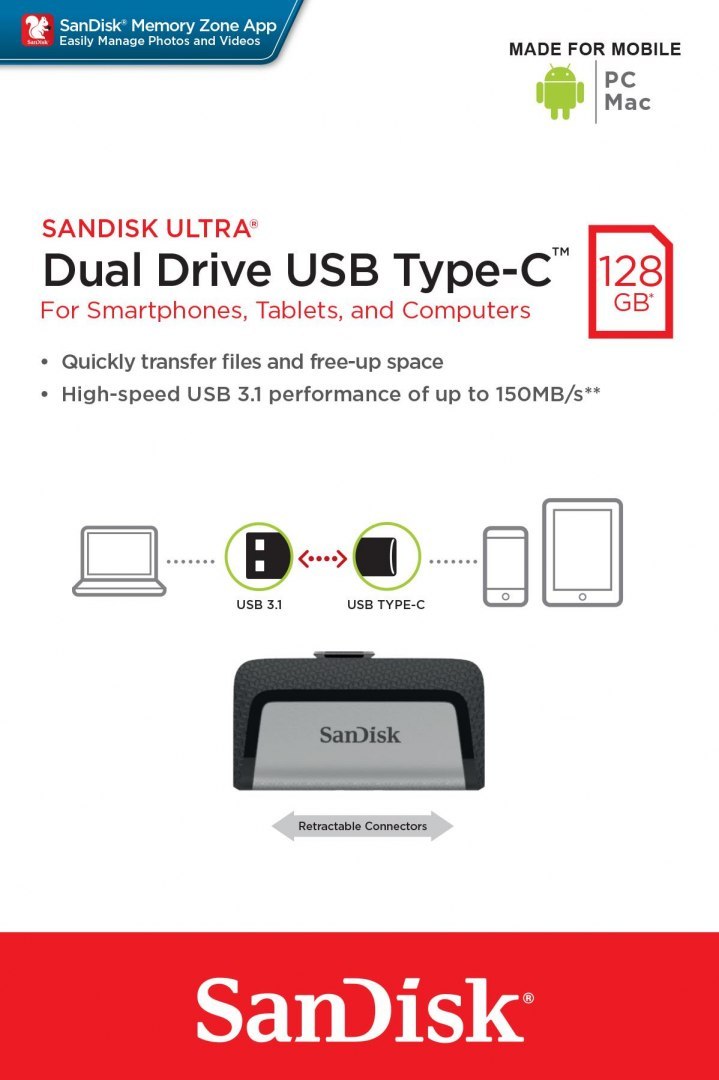 Pendrive SanDisk Ultra SDDDC2-128G-G46 (128GB; USB 3.1, USB-C; kolor czarny) Pendrive SanDisk Ultra SDDDC2-128G-G46 (128GB; USB 3.1, USB-C; kolor czarny)