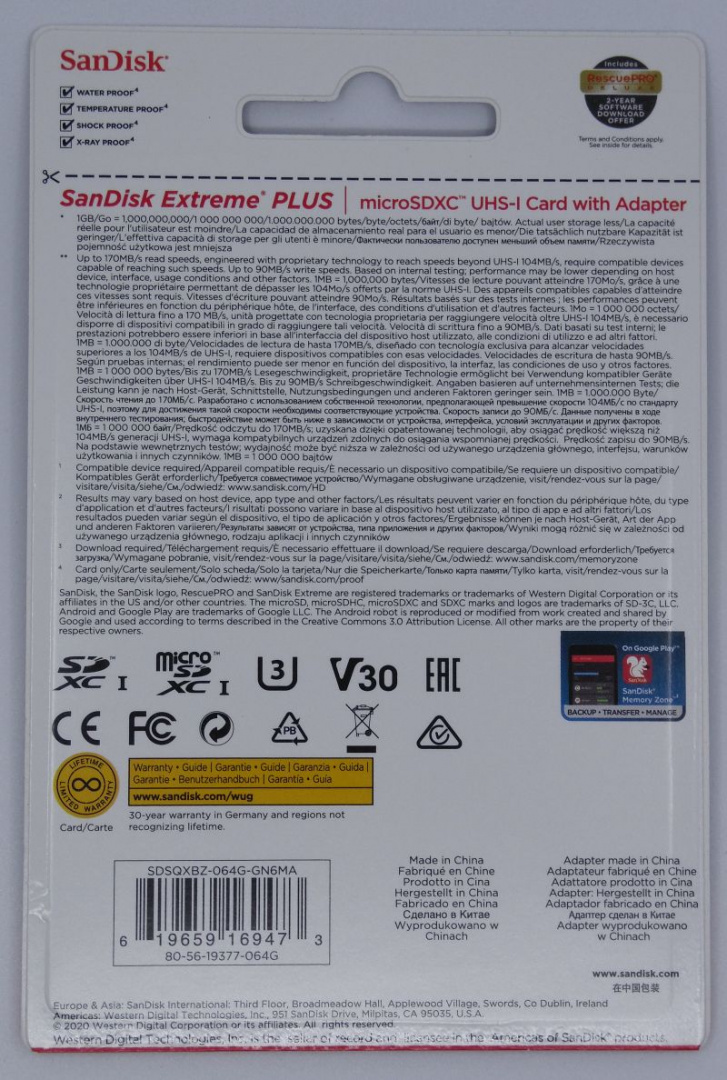 Sandisk Extreme Plus 64 GB 170/90mb + Adapter Sandisk Extreme Plus 64 GB 170/90mb + Adapter