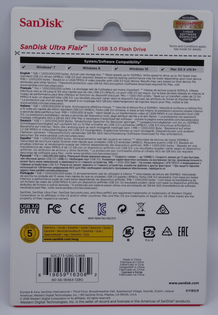 SanDisk Pendrive 128GB ULTRA FLAIR USB 3.0 niebieski SanDisk Pendrive 128GB ULTRA FLAIR USB 3.0 niebieski