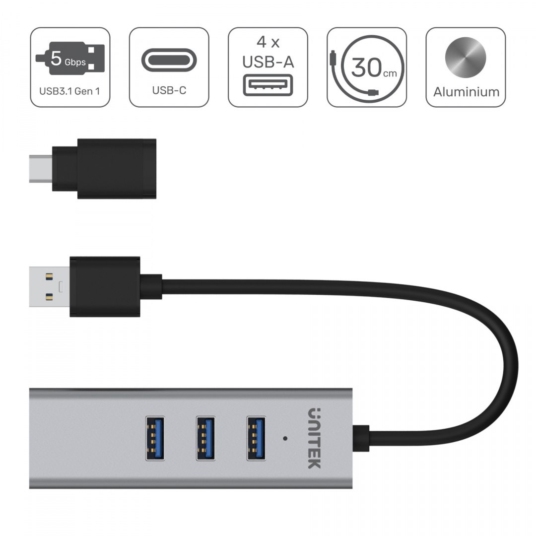 Unitek Y-3083B hub 3x USB 3.0 +USB Typ-C + Gigabit Unitek Y-3083B hub 3x USB 3.0 +USB Typ-C + Gigabit