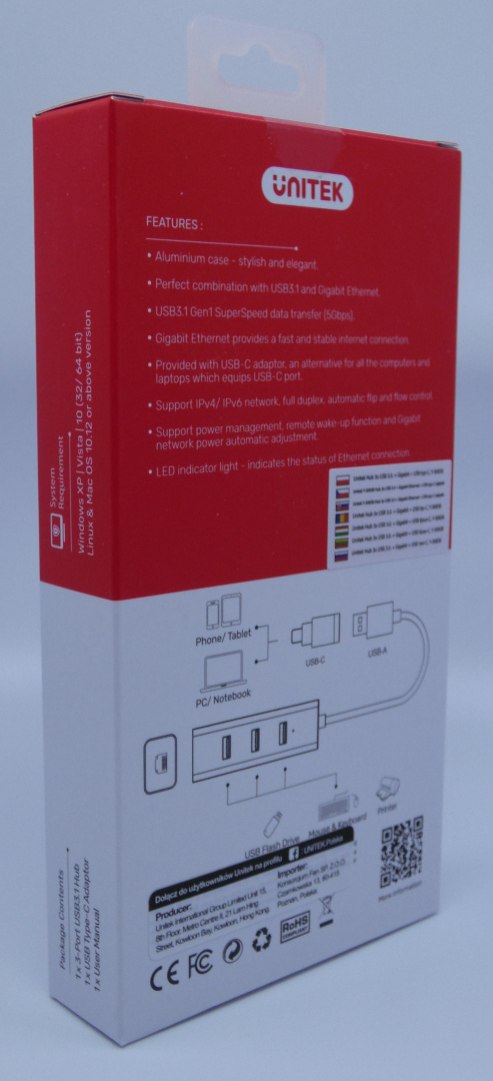 Unitek Y-3083B hub 3x USB 3.0 +USB Typ-C + Gigabit Unitek Y-3083B hub 3x USB 3.0 +USB Typ-C + Gigabit