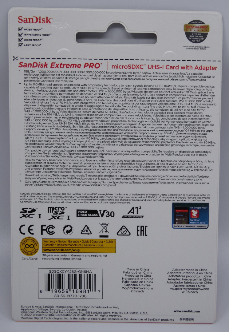 Karta pamięci SanDisk EXTREME PRO SDSQXCY-128G-GN6MA (128GB; Class 10, Class U3, V30; Karta pamięci)