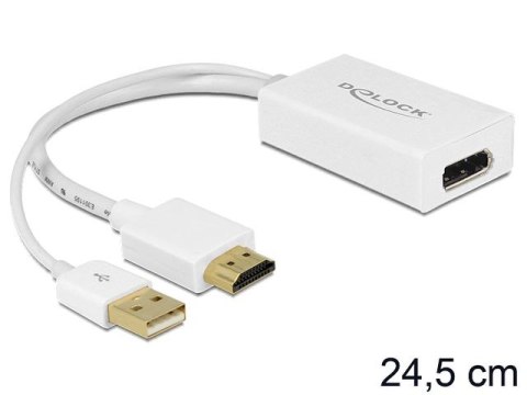 ADAPTER HDMI(M)->DISPLAYPORT(F)+ZASILANIE USB NA KABLU 24CM BIAŁY DELOCK