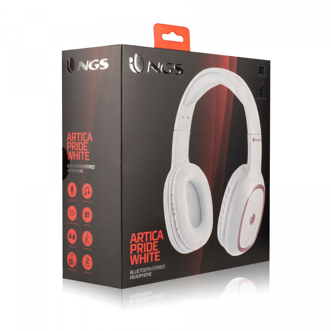 Słuchawki Bluetooth NGS Arctica Pride z mikrofonem białe lekkie Słuchawki Bluetooth NGS Arctica Pride z mikrofonem białe lekkie