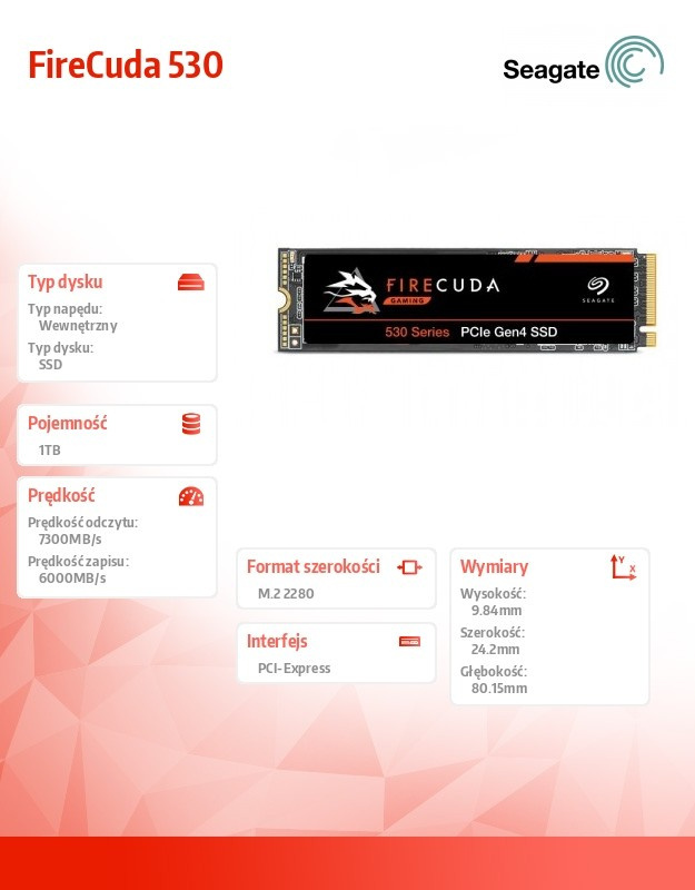 Dysk SSD Seagate FireCuda 530 1TB M.2 PCIe M.2 PS5 Heatsink