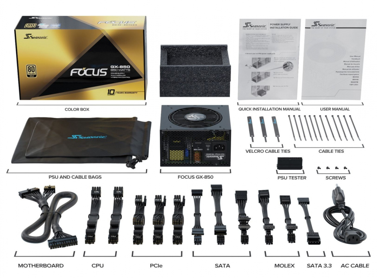 Zasilacz Seasonic Focus GX 850W 80 PLUS Gold modularny Zasilacz Seasonic Focus GX 850W 80 PLUS Gold modularny