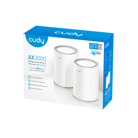Cudy M3000(2-pack) Białe V2.0 AX3000 Wi-Fi Mesh 2.5G Cudy M3000(2-pack) Białe V2.0 AX3000 Wi-Fi Mesh 2.5G