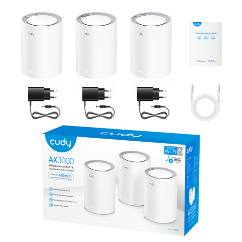 Cudy M3000(3-pack) Białe V2.0 AX3000 Wi-Fi Mesh 2.5G Cudy M3000(3-pack) Białe V2.0 AX3000 Wi-Fi Mesh 2.5G