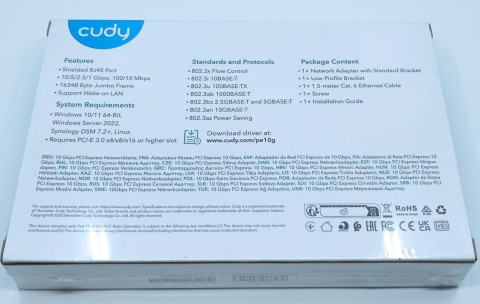 Karta sieciowa Cudy PE10G 10 Gibabit RJ45 CAT6 PCI-E 3.0 x4 Karta sieciowa Cudy PE10G 10 Gibabit RJ45 CAT6 PCI-E 3.0 x4